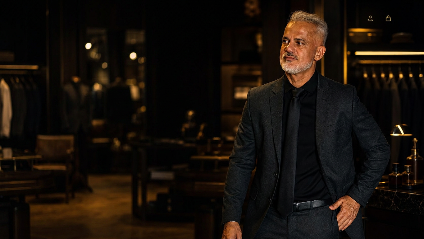Moda masculina UOMO em Lavras: homem usando terno preto
